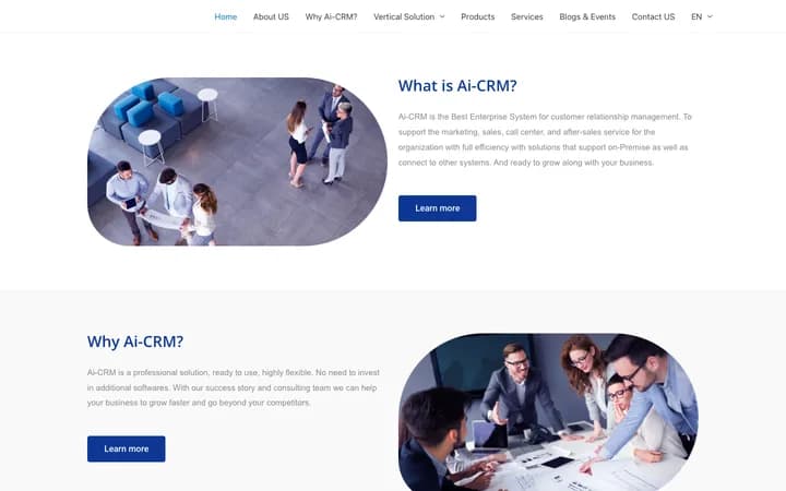 หน้าแรกเว็บไซต์ Ai-CRM ผลงานออกแบบและพัฒนาโดย CraftWeb